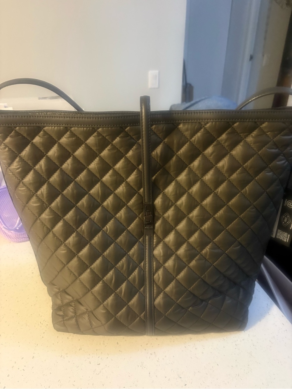 MZ Wallace Quilted Astor Hobo Tote in Brown/ Olive “magnet” is color name - Picture 2 of 10